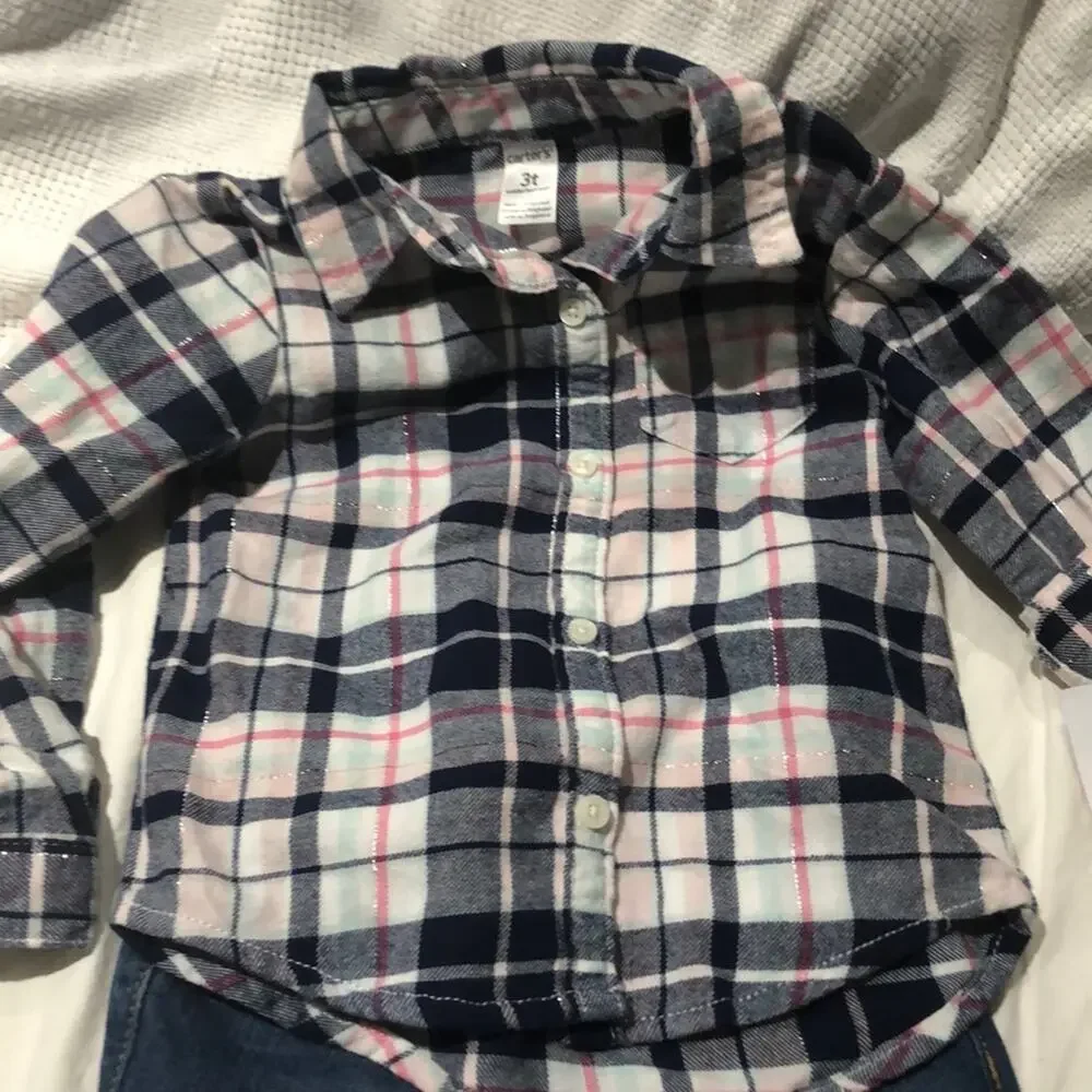 CArters flannel 3t shirt Capri crazy 8 jeans NWT